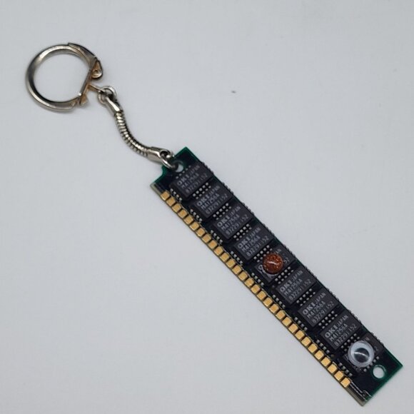 Vintage OKI Japan RAM Chip Keychain Upcycled Circuit Board Tech With Googly eyes - Picture 1 of 5